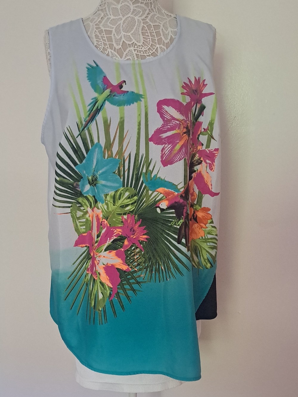 Worthigton Tropical Floral Sleeveless Tank Top - Teal Multi